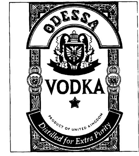 ODESSA VODKA Distilled for Extra Purity Product of United Kingdom trademark