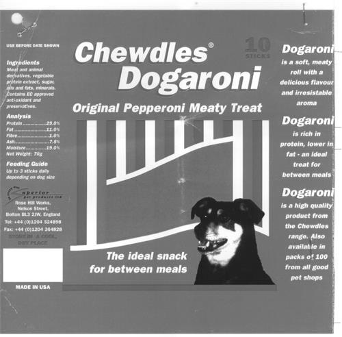 Chewdles Dogaroni Original Pepperoni Meaty Treat trademark