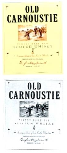 OLD CARNOUSTIE FINEST RARE OLD SCOTCH WHISKY A unique blend of fine Scotch Whiskies - DISTILLED & BOTTLED IN SCOTLAND - Douglas MacNiven & Co.. BROXBURN · SCOTLAND trademark