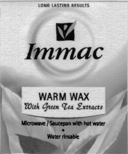 LONG LASTING RESULTS Immac WARM WAX With Green tea extracts Microwave/Saucepan with hot water · water rinsable trademark