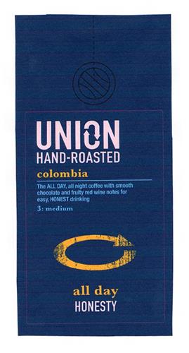 UNION HAND-ROASTED colombia all day HONESTY trademark