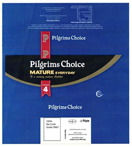 P Pilgrims Choice MATURE EVERYDAY v a creamy mature cheddar STRENGTH 4 Good source of Calcium trademark