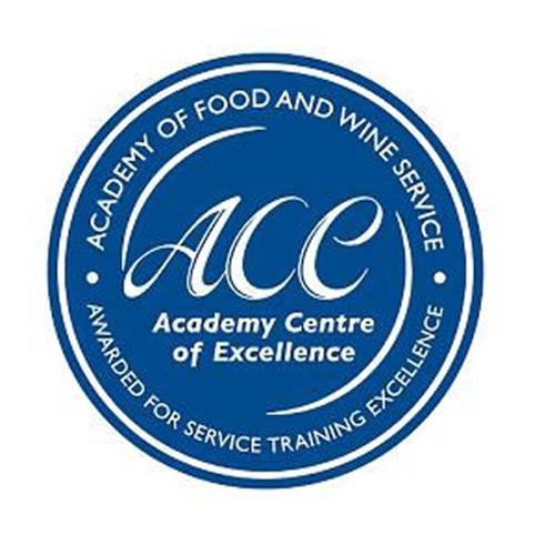 ACE Academy Centre of Excellence ACADEMY OF FOOD AND WINE SERVICE AWARDED FOR SERVICE TRAINING EXCELLENCE trademark