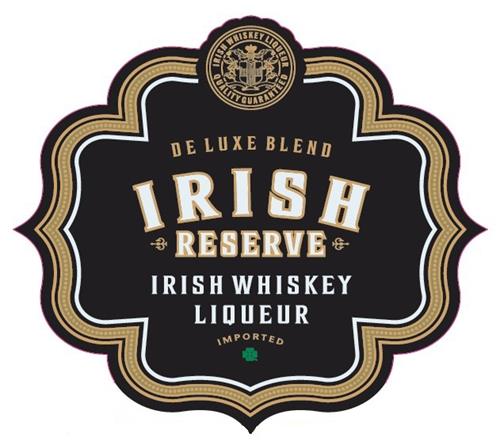 IRISH LIQUID LIQUEUR QUALITY GUARANTEED DELUXE BLEND IRISH RESERVE IRISH WHISKY LIQUEUR IMPORTED trademark