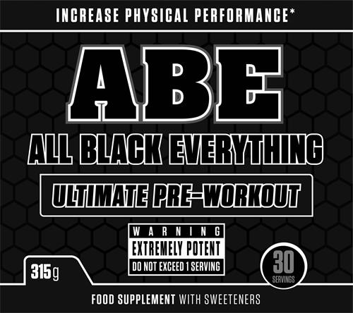 INCREASE PHYSICAL PERFORMANCE ABE ALL BLACK EVERYTHING ULTIMATE PRE WORKOUT trademark