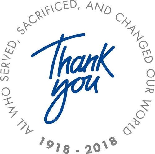 ALL WHO SERVED, SACRIFICED, AND CHANGED OUR WORLD 1918-2018 Thank You trademark