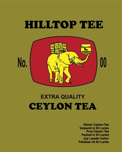 HILLTOP TEE
No.00
EXTRA QUALITY
CEYLON TEA
Reiner Ceylon-Tee
Verpackt in Sri Lanka
Pure Ceylon Tea
Packed in Sri Lanka
Çaj i pastër Cellon
Paketuar në Sri Lanka trademark