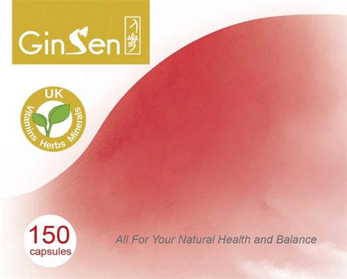 GINSEN UK VITAMINS HERBS MINERALS ALL FOR YOUR NATURAL HEALTH AND BALANCE 150 CAPSULES trademark