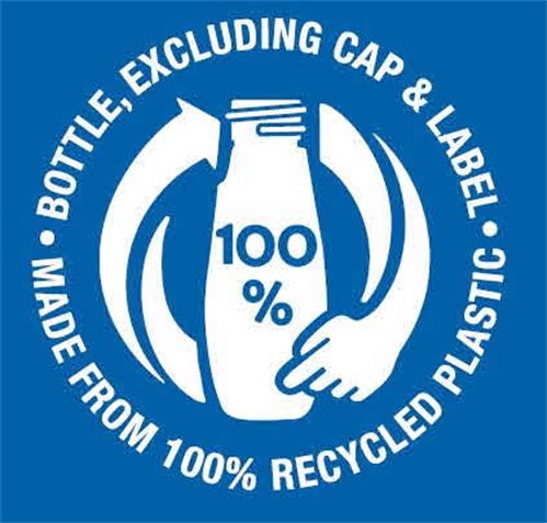 BOTTLE, EXCLUDING CAP & LABEL MADE FROM 100% RECYCLED PLASTIC 100% trademark