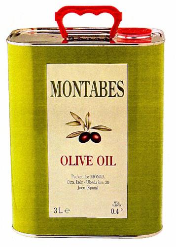 MONTABES OLIVE OIL Packed for MONVA Ctra. Jaén - Ubeda km. 30 Jaén (Spain) 3L.e MAX. ACIDITY 0,4° trademark