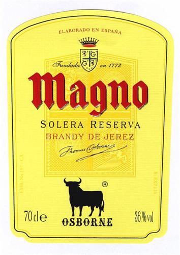 MAGNO SOLERA RESERVA BRANDY DE JEREZ ELABORADO EN ESPAÑA Fundada en 1772 Thomas Osborne 70cl OSBORNE 36%vol trademark