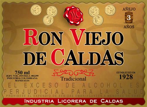 RON VIEJO DE CALDAS 750 ml AÑEJO 3 AÑOS Tradicional ESTABLECIDO EN 1928 trademark