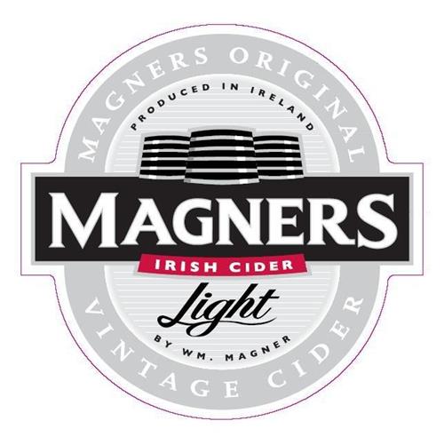 MAGNERS IRISH CIDER LIGHT produced in Ireland by W M. MAGNER MAGNERS ORIGINAL VINTAGE CIDER PRODUCED IN IRELAND trademark