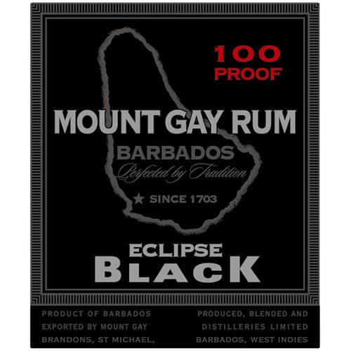 MOUNT GAY RUM BARBADOS PERFECTED BY TRADITION
SINCE 1703 ECLIPSE BLACK
100 PROOF trademark