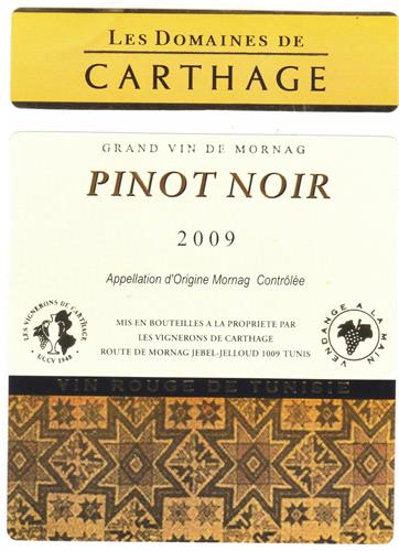 LES DOMAINES DE CARTHAGE GRAND VIN DE MORNAG PINOT NOIR 2009 trademark