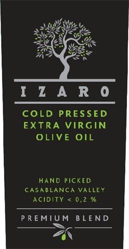 IZARO COLD PRESSED EXTRA VIRGIN OLIVE OIL HAND PICKED CASABLANCA VALLEY ACIDITY < 0,2 % PREMIUM BLEND  trademark