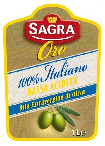 SAGRA ORO  100 % Italiano Bassa Acidita' Olio Extravergine di Oliva trademark