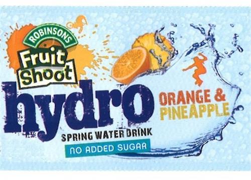 ROBINSONS Fruit Shoot hydro ORANGE & PINEAPPLE SPRING WATER DRINK no added sugar trademark