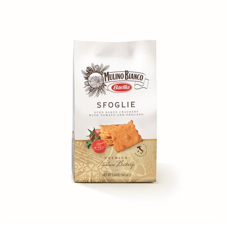 MULINO BIANCO BARILLA SFOGLIE OVEN BAKED CRACKERS WITH TOMATO AND OREGANO  PREMIUM ITALIAN BAKERY  PRODUCT OF ITALY trademark